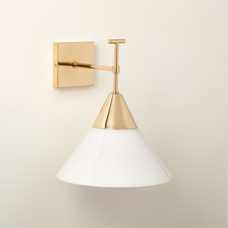 Exposior Polished Brass Modern Wall Sconce with Cone Shade + Reviews | CB2 | CB2