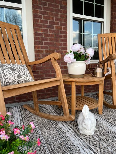 #AD I’m loving this year’s spring porch design featuring some gorgeous, affordable finds from Lowe’s. If you’re shopping for
 new patio furniture, be sure to check out the teak outdoor rocking chair and table set I linked here. It’s so good! I also
  picked up the most stunning set of outdoor planters, a new rug
and some adorable Easter décor that my daughter just
 couldn’t get enough of. Be sure to follow my LTK shop for all the best outdoor Spring finds.

@loweshomeimprovement #lowespartner

Follow my shop @thelivedinlook on the @shop.LTK app to shop this post and get my exclusive app-only content!

#liketkit #LTKhome #LTKSeasonal #LTKsalealert
@shop.ltk
https://liketk.it/4yTTP

#LTKSeasonal #LTKSpringSale #LTKhome