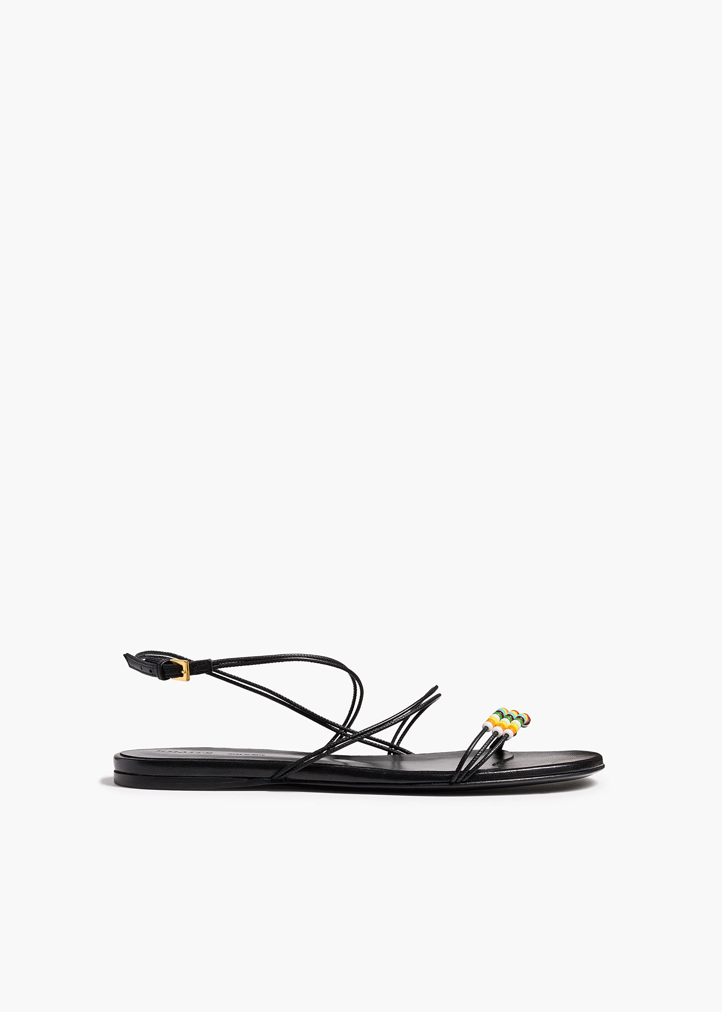 KHAITE - Loop Flat Sandal With Beads In Black Leather | Khaite