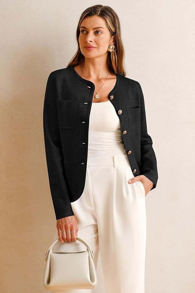 Arach&Cloz Womens Wool Blend Fall Button Down Business Casual Blazers Jacket with Pockets 2025 | Amazon (US)