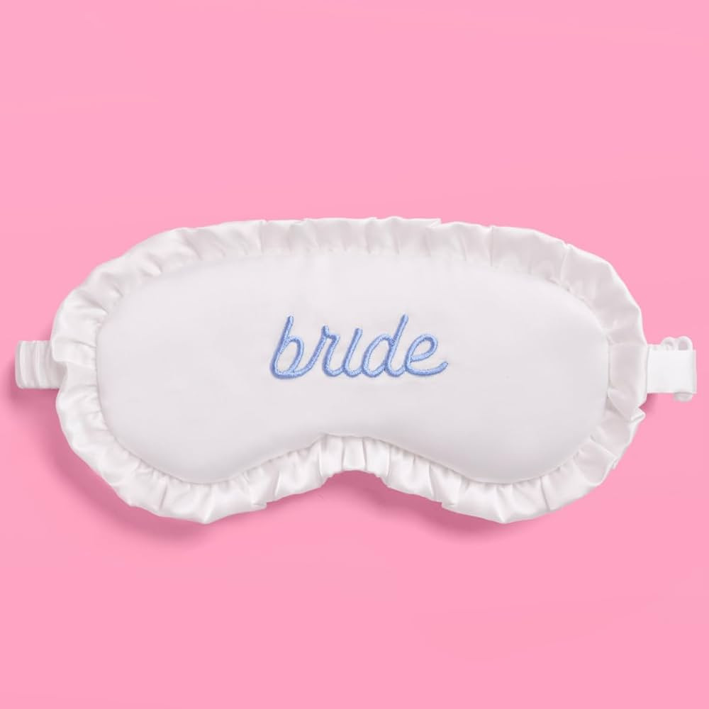 xo, Fetti Ruffled Bride Sleep Mask, White Satin + Blue Embroidery | Bachelorette Party Decoration... | Amazon (US)