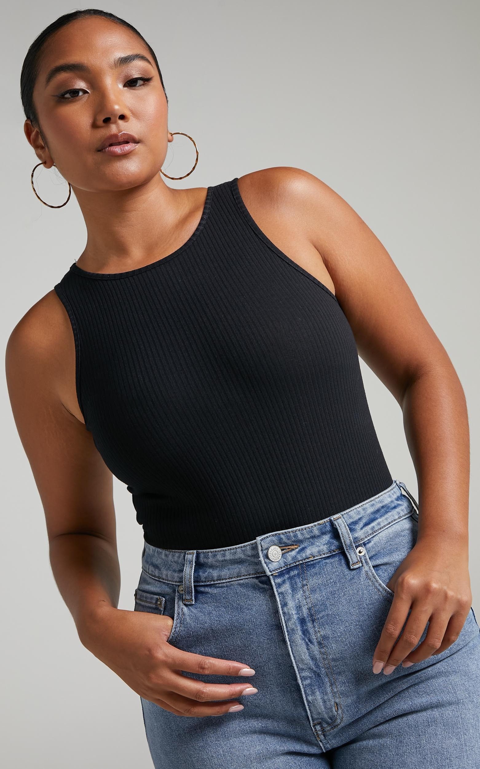 Julia High Neck Ribbed Bodysuit in Black | Showpo (US, UK & Europe)
