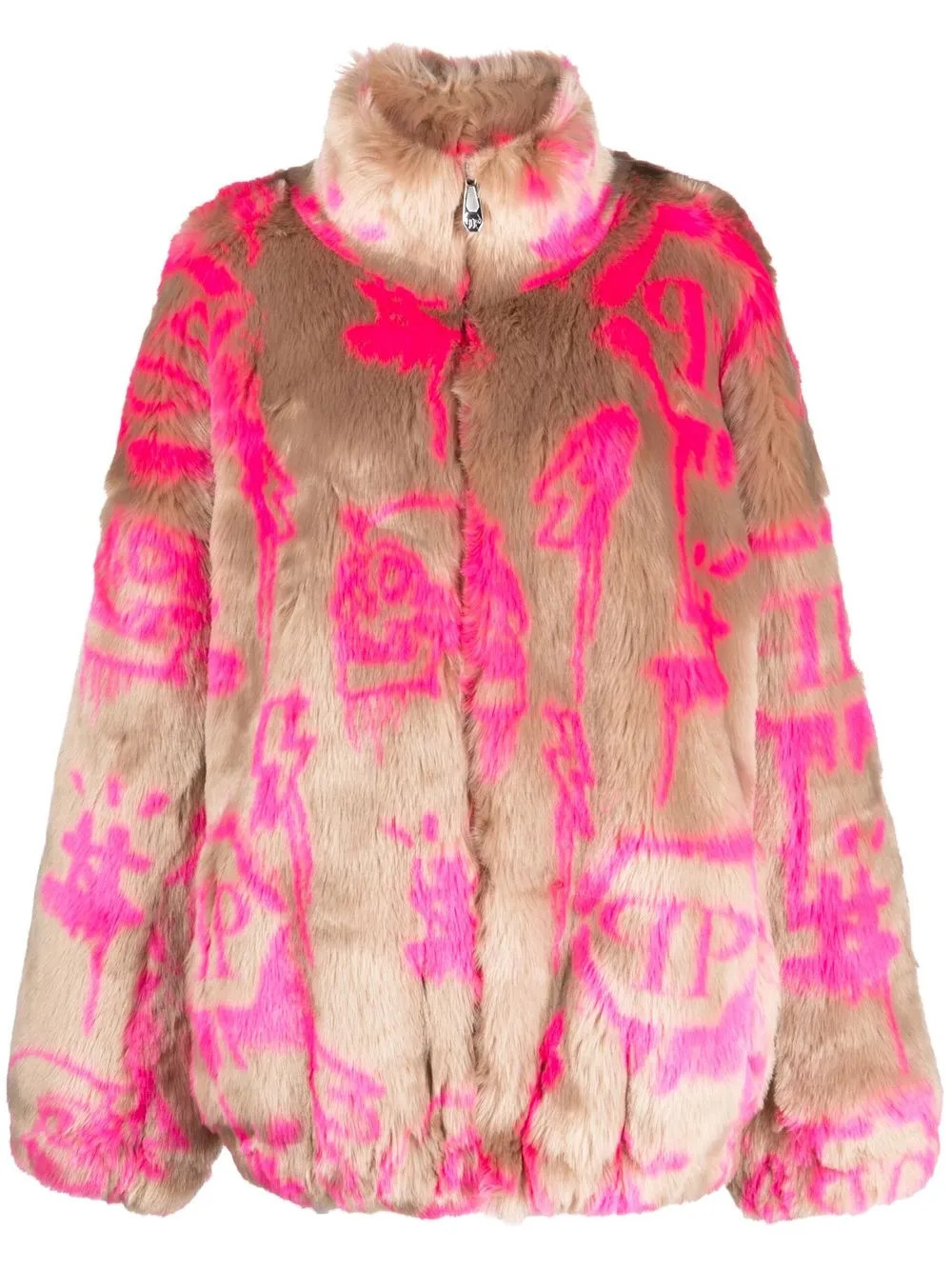 Philipp Plein monogram-print Faux Fur Coat  | Pink | FARFETCH CA | Farfetch Global