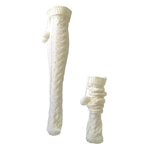 Women's Cozy Cable Knit Knee-High Socks with Pom Pom - Cream, Warm Winter Fashion Socks | Amazon (US)
