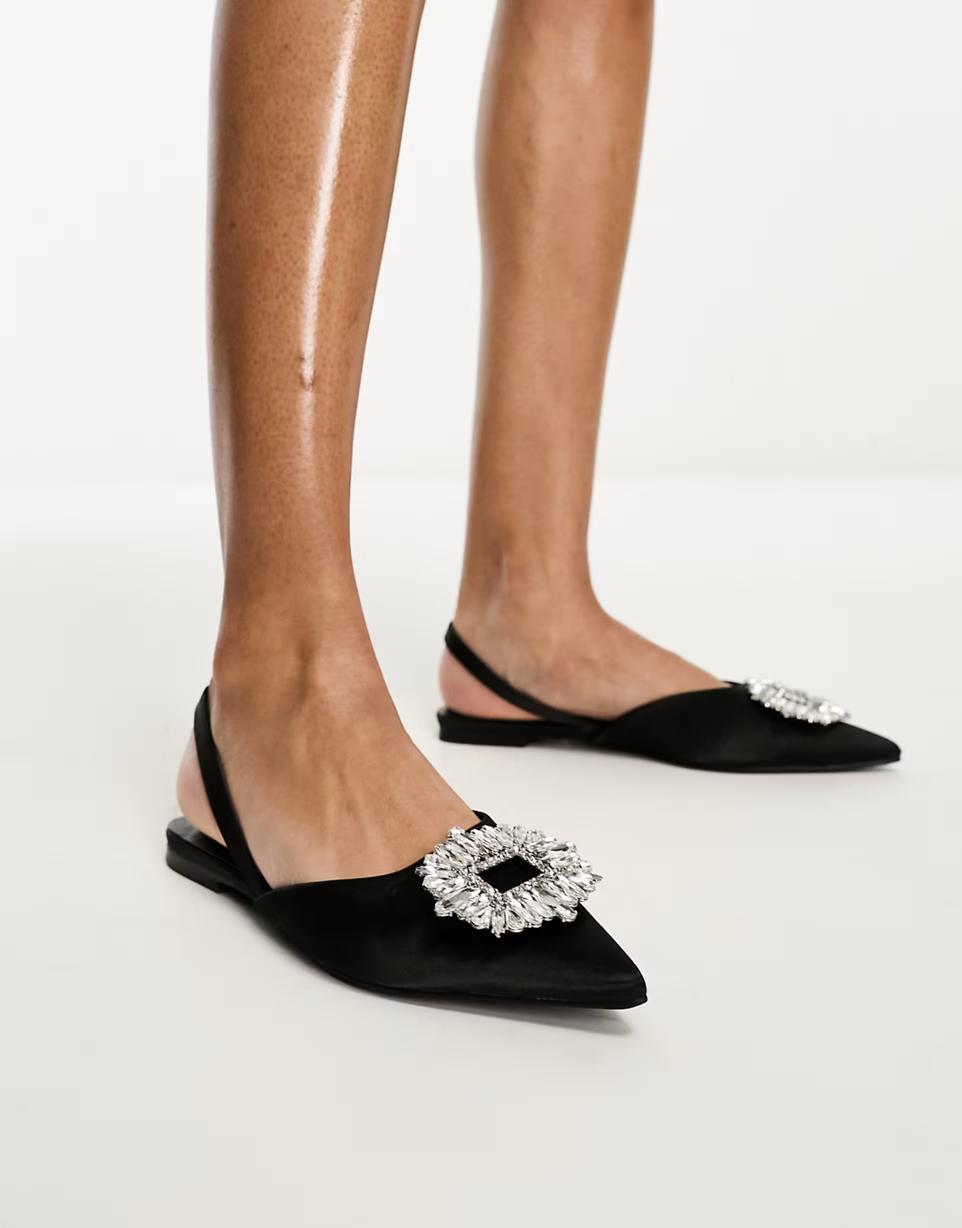 Glamorous slingback embellished pointed toe flats in black | ASOS (Global)