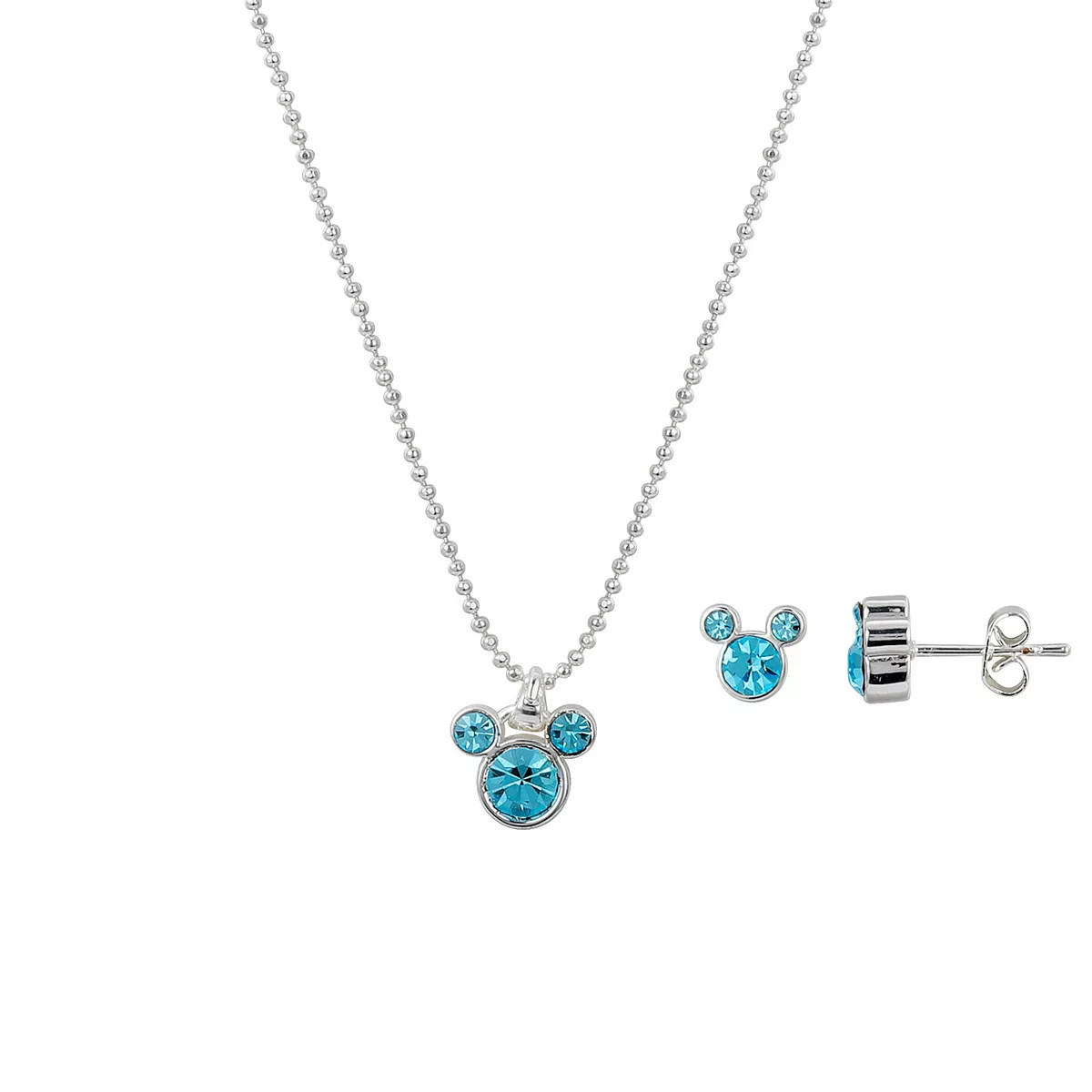 Disney's Mickey Mouse Blue Crystal Silhouette Necklace & Stud Earring Duo Set | Kohl's