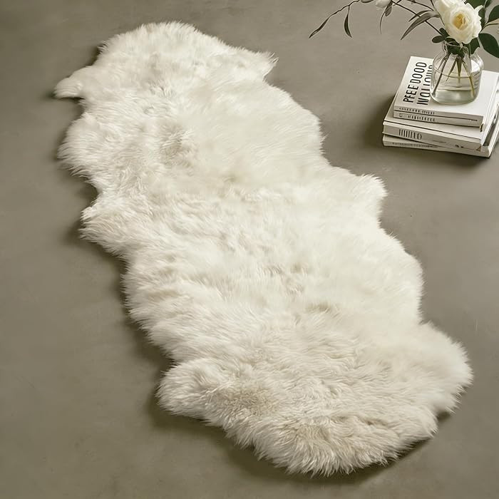 Genuine Sheepskin Rug with Little Patches | Premium Ivory White Fluffy Sheep Skin Carpet for Bedr... | Amazon (US)