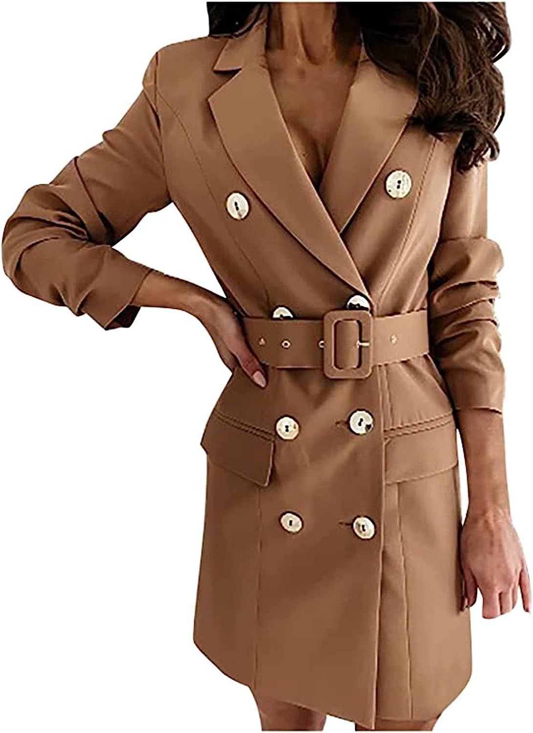 Women Blazer Dress Business Casual Work Office Wear Lapel Neck Cardigan Coat Formal Suit Belted P... | Amazon (US)