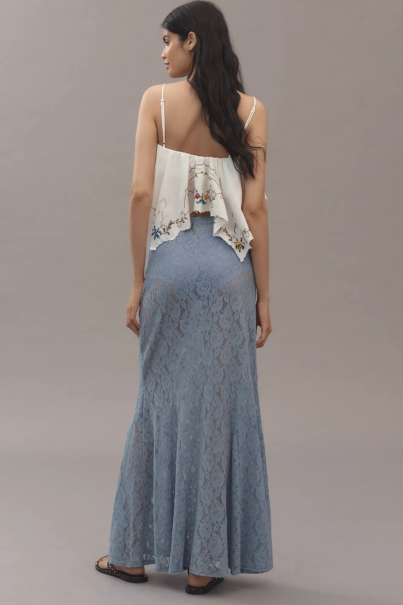 By Anthropologie Sheer Tiered Lace Maxi Skirt | Anthropologie (US)