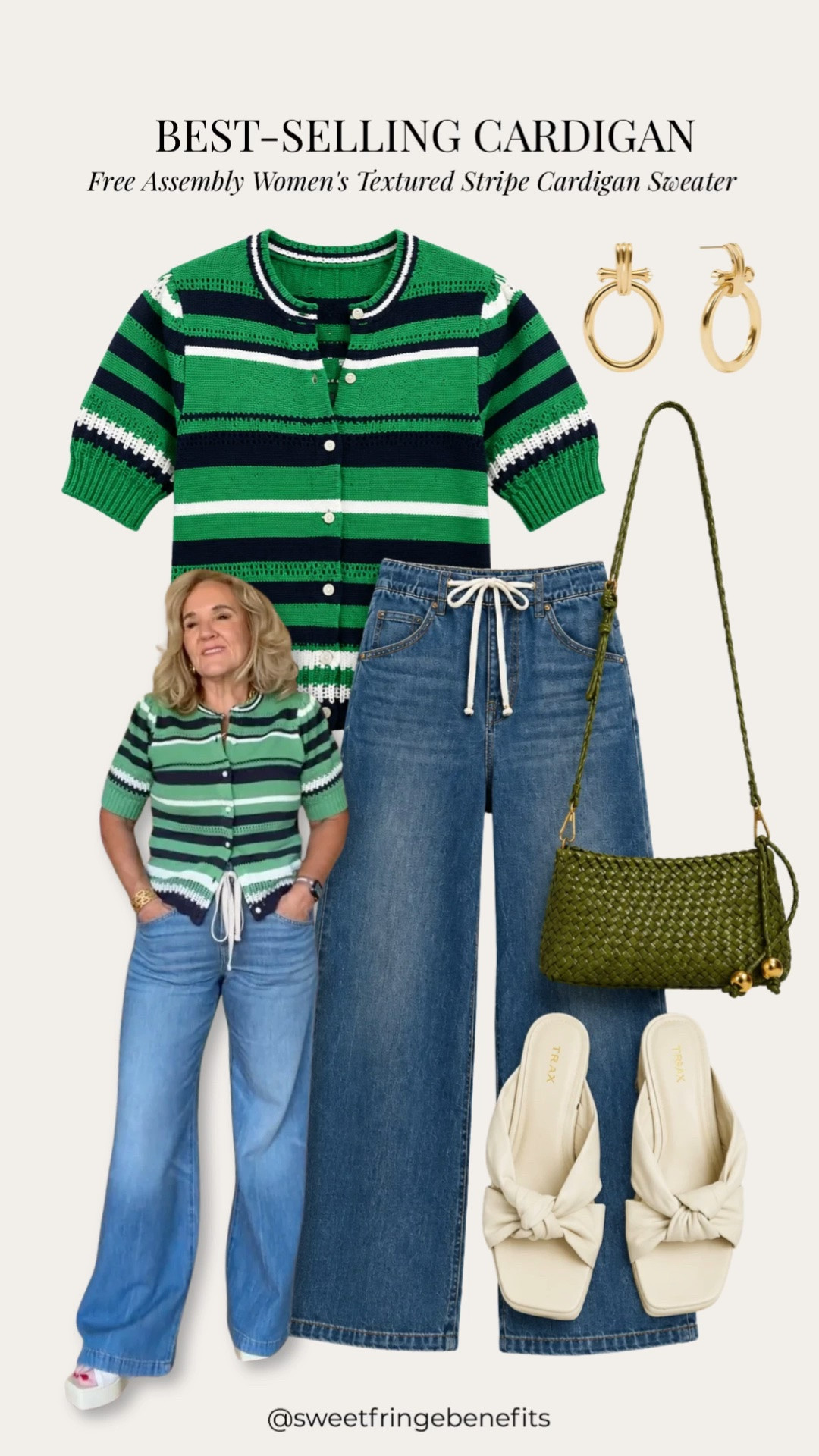 This striped cardigan has been one of my best sellers for good reason! The fun green stripes make it such a standout piece, but it’s still easy to wear with your favorite denim. I styled it with drawstring wide-leg jeans, a woven crossbody, and bow slides for an effortless everyday look that’s comfortable and chic.

💡 LTK MADE EASY

❤️ Heart = Support my posts
🔖 Save = Get sale & restock alerts
📋 Lists = Keep favorites organized
📲 Share = Send to yourself for later
💬 Comment = Ask me anything

#LTKootd #LTKSeasonal #LTKOver40