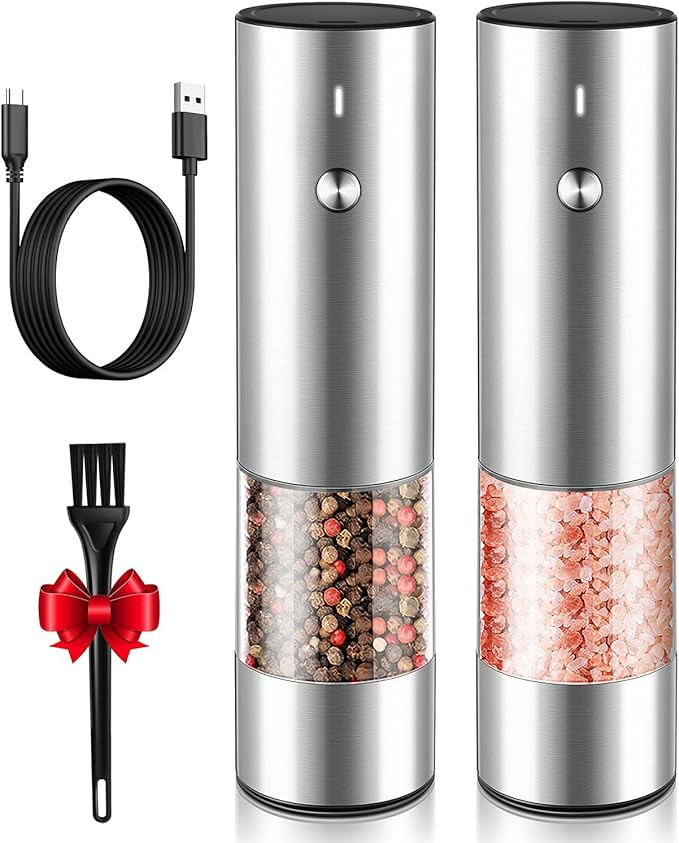 Rechargeable Electric Salt and Pepper Grinder Set - Durable Modern Style - Automatic Black Pepper... | Amazon (US)