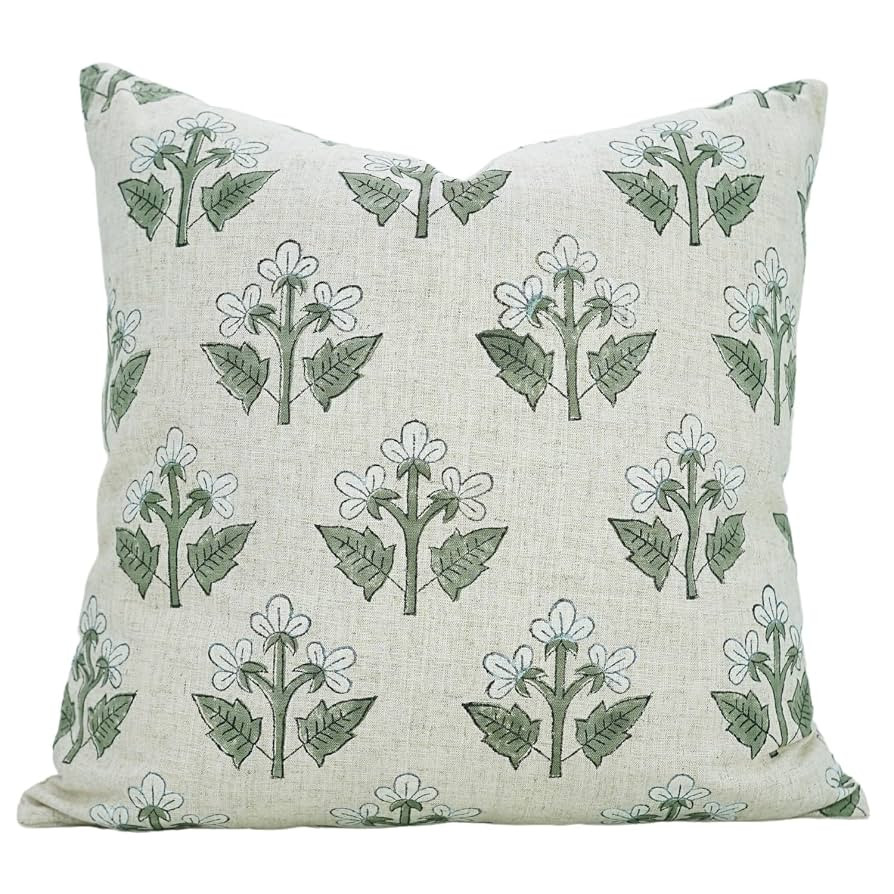 Viscose Linen Fabric Artistic Handmade Floral Block Print 22x22 Inch Throw Pillowcase Cushion Cov... | Amazon (US)