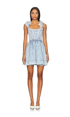 Alice + Olivia Amina Corset Denim Dress in Fae Ultra Light Blue from Revolve.com | Revolve Clothing (Global)