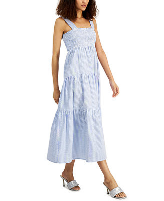 Nine West Smocked Seersucker Check Dress & Reviews - Dresses - Women - Macy's | Macys (US)