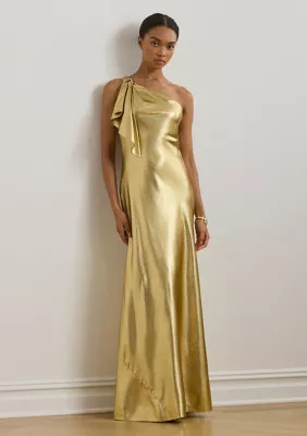 Lauren Ralph Lauren Women's Metallic Charmeuse One-Shoulder Gown | Belk