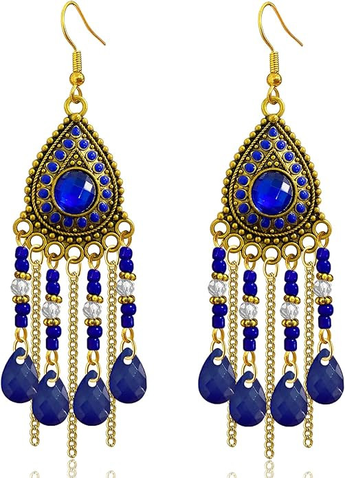 Bohemian Dainty Vintage Gold Crystal Teardrop Chandelier Lightweight Dangle Drop Earrings Retro A... | Amazon (US)