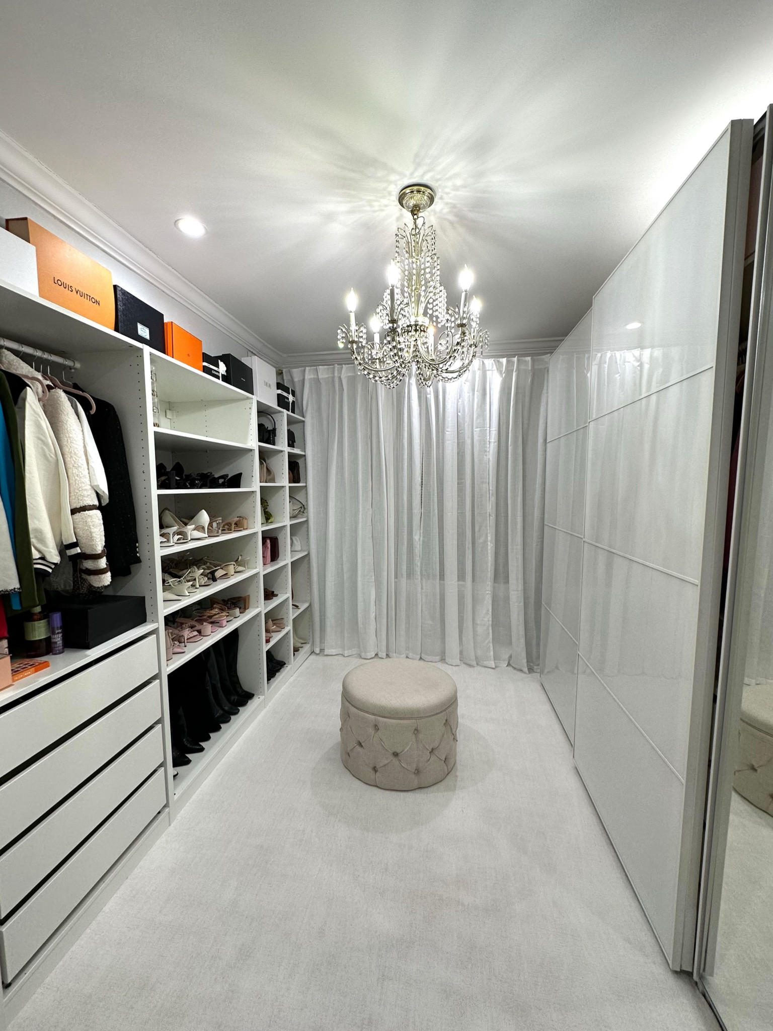 Closet renovation. Cabinets are from ikea. Linked the curtains, exact rug and a similar chandelier. 

#LTKhome #LTKsalealert #LTKHoliday