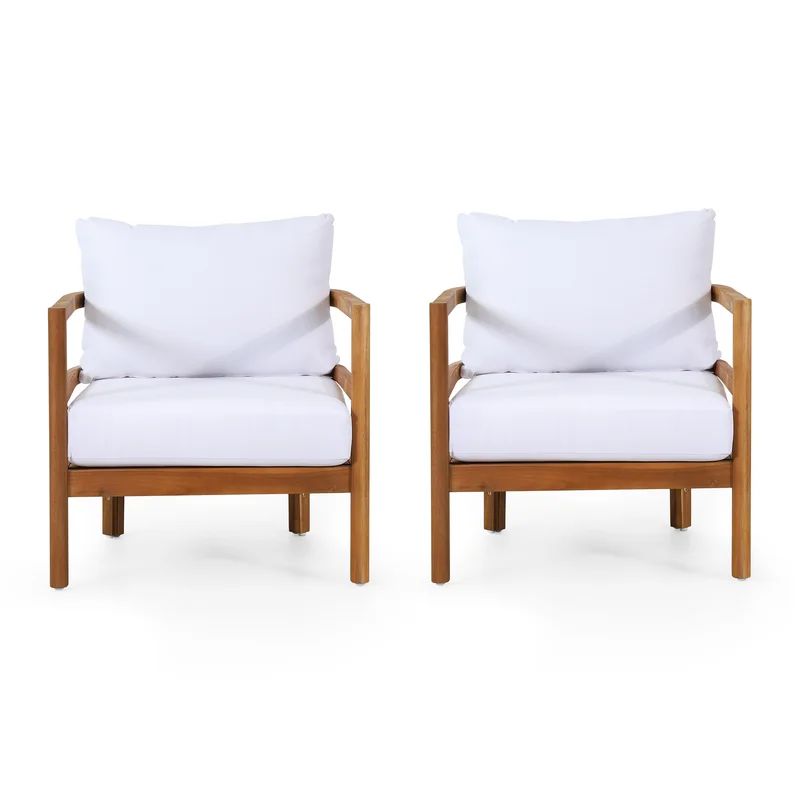 Acacia Wood Patio Chair with Cushions (Set of 2) | Wayfair North America