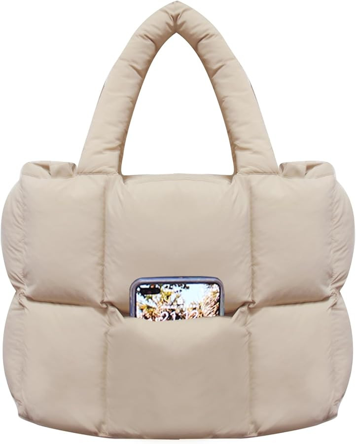 women large puffer purse puffy tote bags dupes light weight handmade nylon bag woven shoulder han... | Amazon (US)