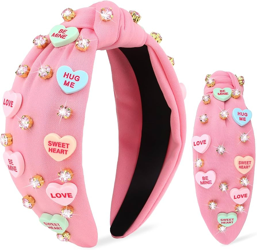 YARIEW Valentines Day Headbands for Women Love Sweet Heart Headband Pink Rhinestone Knotted Headb... | Amazon (US)