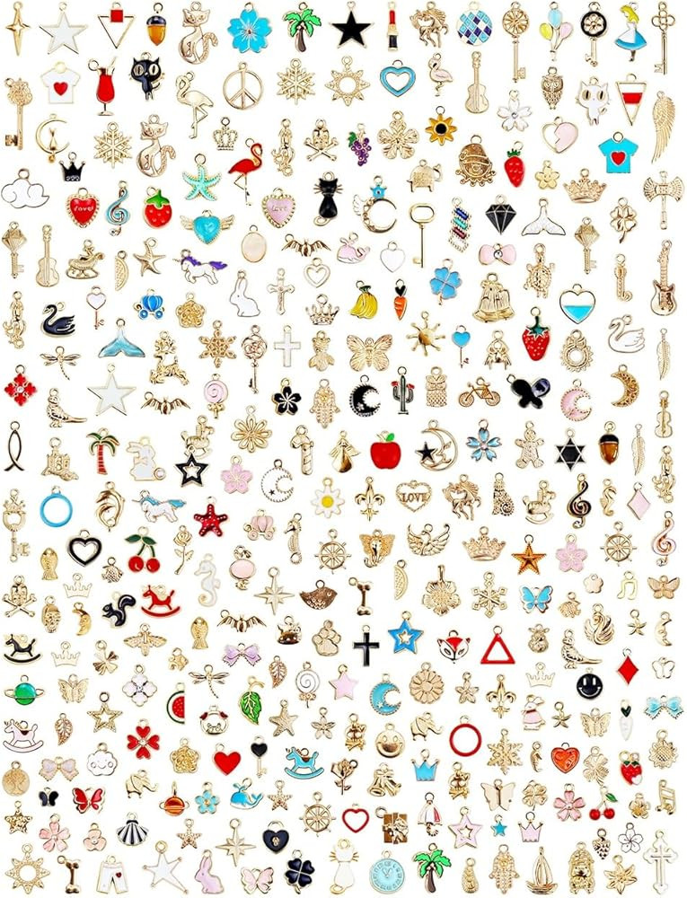 JIALEEY 300Pcs Charms for Jewelry Making, Wholesale Bulk Lots Assorted Gold-Plated Enamel Charms ... | Amazon (US)