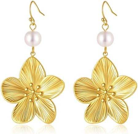 Gold Flower Statement Earrings for Women, Large Chunky Bohomian Summer Beach Floral Earring, Irre... | Amazon (US)