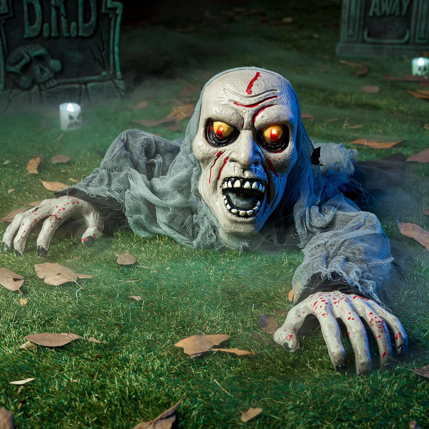 JOYIN Halloween Decorations Outdoor Light-Up Zombie Groundbreaker with bloodstain and Creepy Sound for Halloween Outside Decor Lawn Yard Patio Graveyard Decoration, Haunted House Prop | Amazon (US)