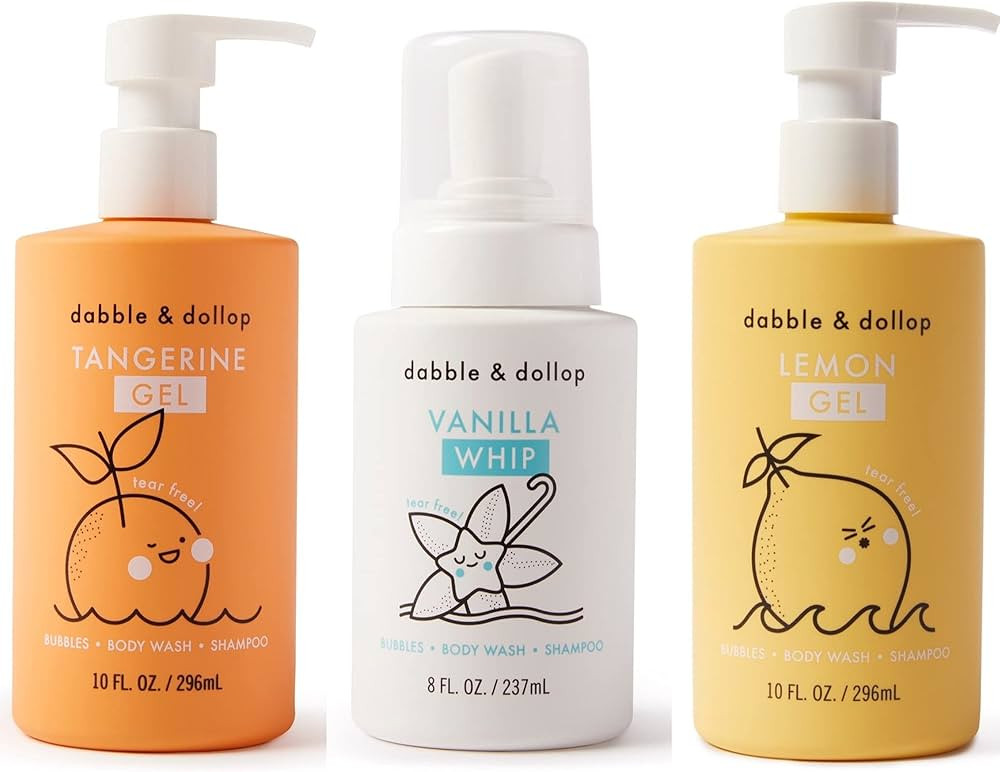 Dabble & Dollop Citrus Kiss Bundle, Natural Bubble Bath, Body Wash & Shampoo for Kids, USA-Made, ... | Amazon (US)