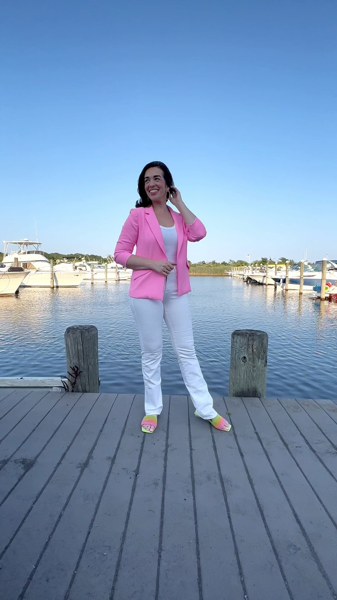 Barbie movie outfit Pink blazer (size small). White tank (size small). White jeans (size 4). Sandals (size 8.5). #pinkblazer #blazer #barbiemovie #barbieoutfit #whitetank #whitecami #whitejeans #sandals #summeroutfit #summerstyle #summerfashion #whitedenim 

#LTKstyletip #LTKSeasonal #LTKunder100