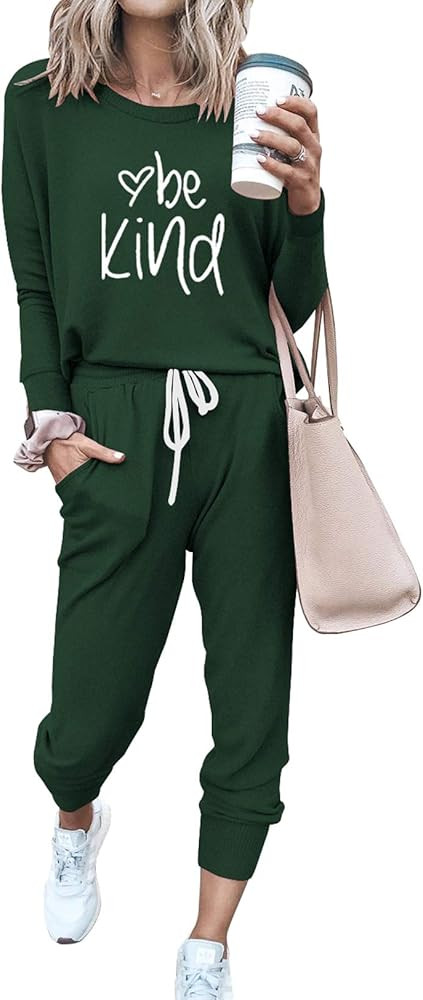 PRETTYGARDEN Women’s Solid Color Two Piece Outfit Long Sleeve Crewneck Pullover Tops And Long P... | Amazon (US)