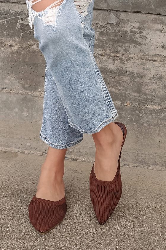 Jeaney Brown Ribbed Knit Pointed-Toe Mule Slides | Lulus (US)