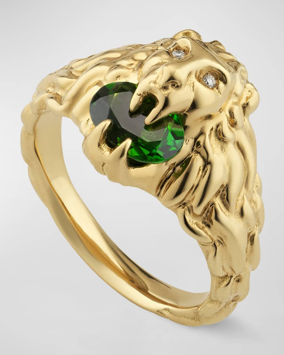 Gucci 18k Lion Head Ring in Green | Neiman Marcus