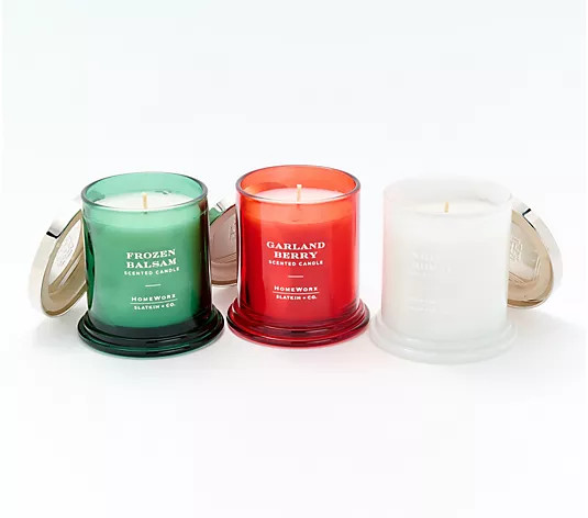 HomeWorx by Slatkin + Co. Set of 3 8oz Holiday Candles - QVC.com | QVC