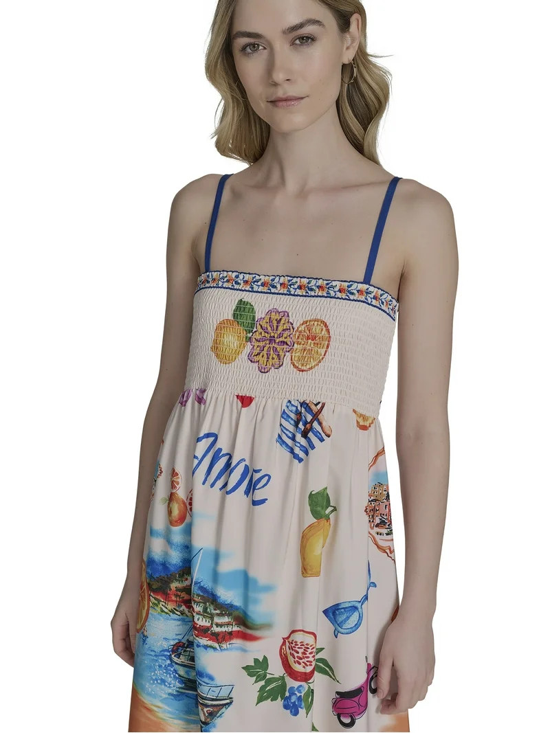 Falling Flowers Women's Spaghetti Strap Smocked Back Midi Sundress, Sizes XS-XL | Walmart (US)