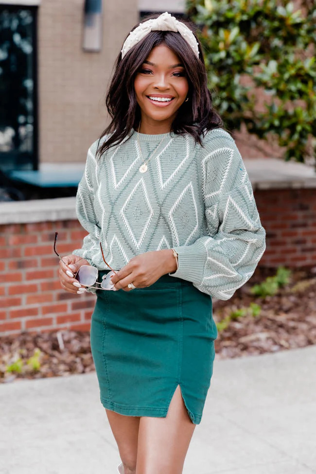 No Matter What Olive Diamond Pattern Sweater | Pink Lily