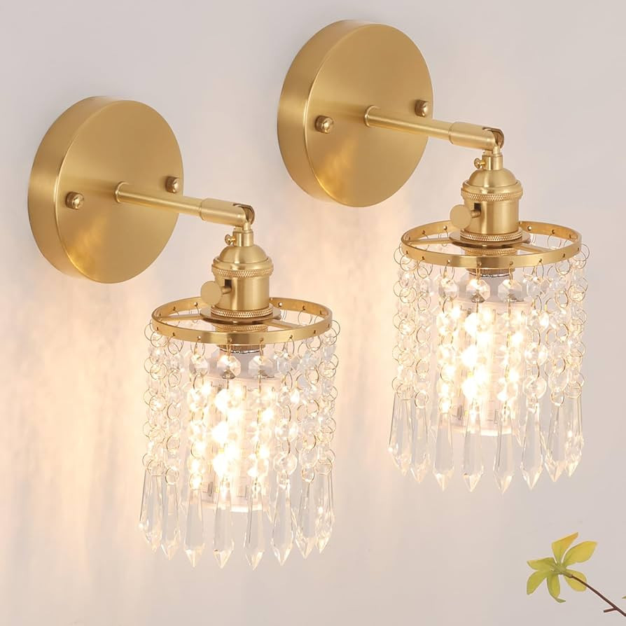 Shenmoyl Set of 2 Crystal Battery Operated Wall Sconce, Rechargeable Battery Powered Wall Lamp wi... | Amazon (US)