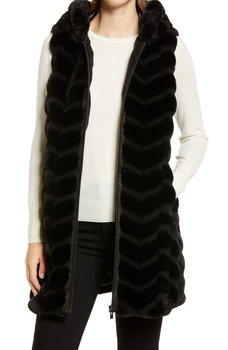 Chevron Hooded Faux Fur Vest | Nordstrom | Nordstrom