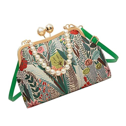 Vintage Embroidered Flower Handbag Evening Purse Retro Pearls Chain Crossbody Bag Casual Shoulder Bag for Women | Amazon (US)