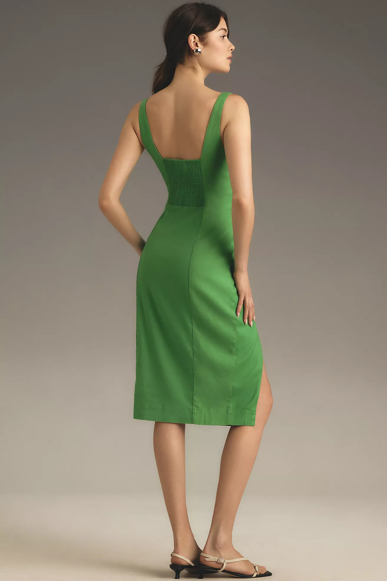 By Anthropologie Sleeveless Square-Neck Linen Button Wrap Midi Dress | Anthropologie (US)