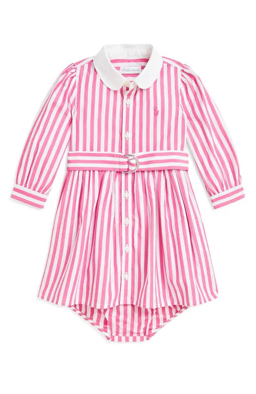 Ralph Lauren Stripe Cotton Poplin Shirtdress in 151A Pink White at Nordstrom, Size 12M | Nordstrom