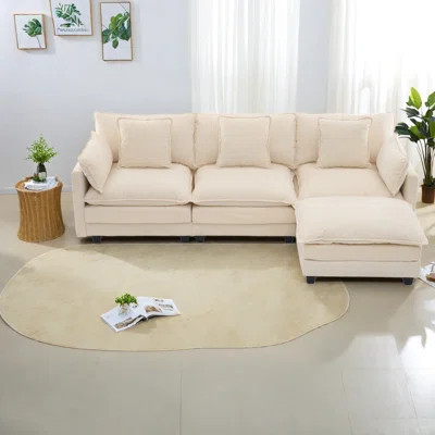Multifunctional Beige Sofa With Storage, Wood Frame, Modern Style For Living Room | Wayfair North America