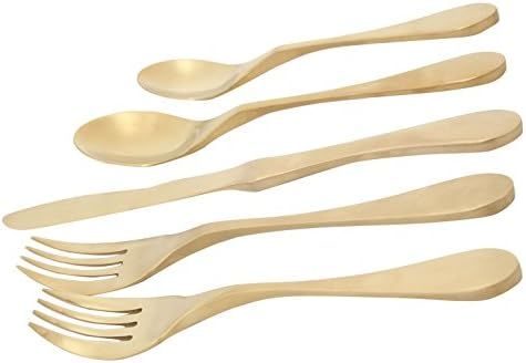 Knork 5 Piece Flatware Set, Satin Brass, (matte gold) Titanium Coated Stainless Steel | Amazon (US)