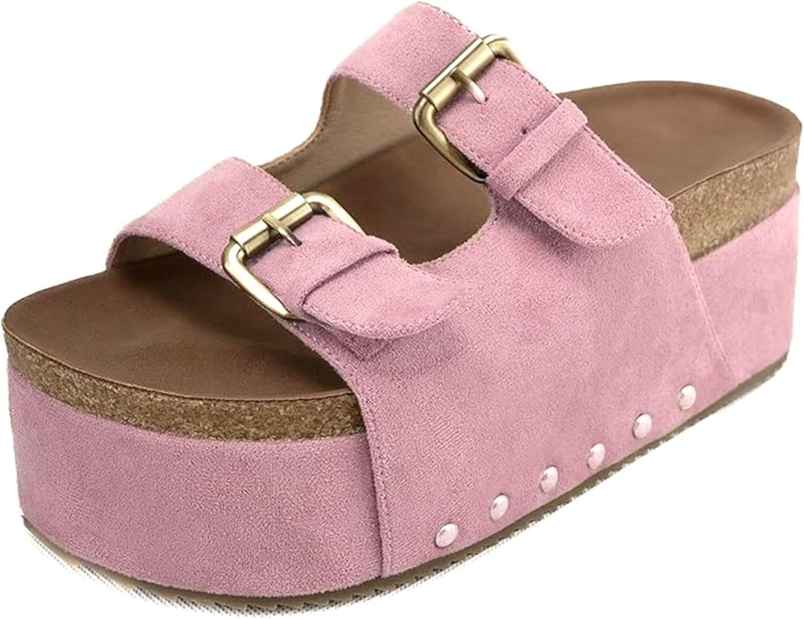 Women Platform Sandals Slip On Women's Comfort Chunky Platform Slides Flat Double Duckle Casual | Amazon (US)