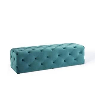 MODWAY Anthem Sea Blue 60 in. Tufted Button Entryway Performance Velvet Bench EEI-3770-SEA - The ... | The Home Depot