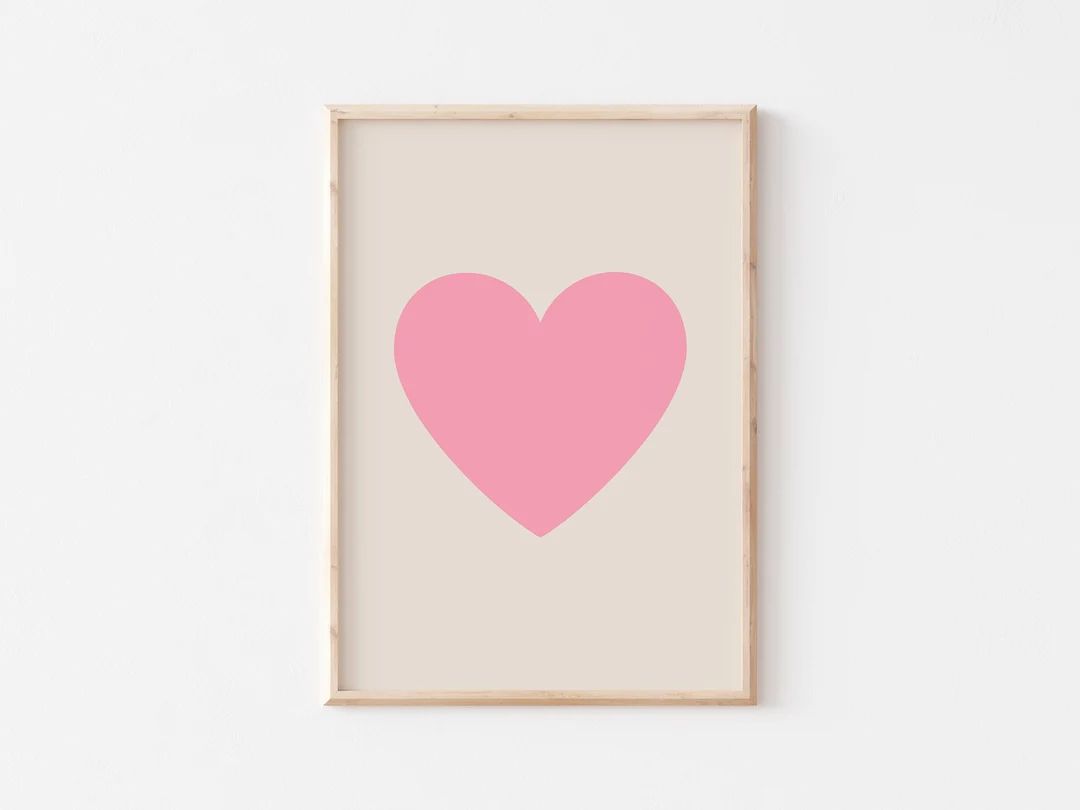 Pink Heart Art Print Cute Heart Poster Pastel Heart Picture - Etsy | Etsy (US)
