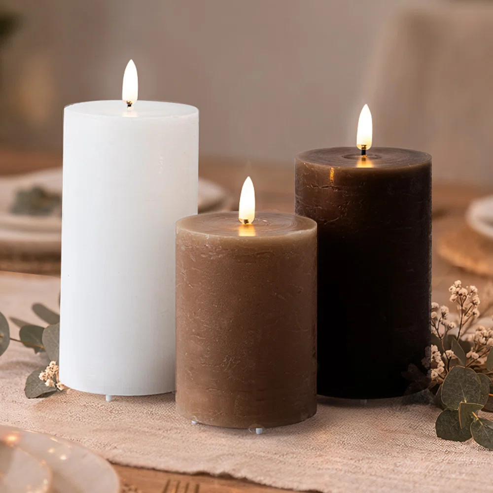 Set Of 3 Usb-c Rechargeable Flameless Led Pillar Candle Set With Real Wax Remote Control Timer An... | Wayfair North America