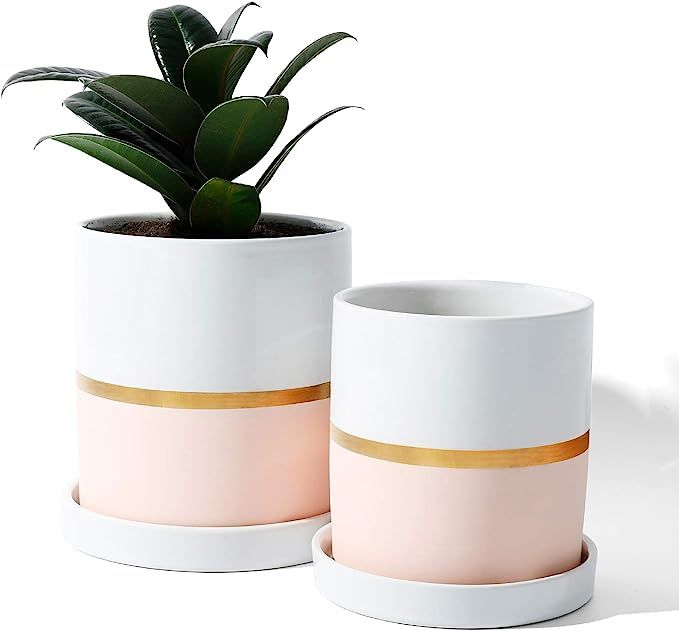 POTEY 052003 Planter Pots Indoor - 4.9 & 3.9 Inch Modern Home Decor Cylinder Ceramic Flowerpot Bo... | Amazon (US)