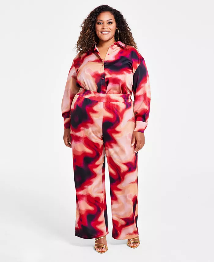 Nina Parker Trendy Plus Size Satin Wide-Leg Pants - Macy's | Macy's