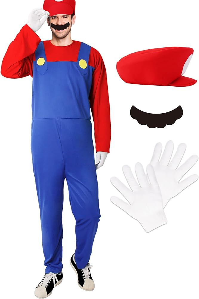 HEYFIZZ Plumber Costume for Adults-Halloween Costume for Men Cosplay Jumpsuit with Accessory | Amazon (US)