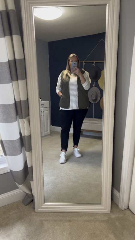 Cute and comfy plus size casual look 

These black skinny ankle jeans can be dressed up with heels or down with sneakers and always look cute. Here I styled with a striped tee, vest, and sneakers. 

Platform sneakers | Plus size outfit ideas | black jeans | black jeans outfit | tall jeans | long jeans | size 18 | size 20 | ootd | casual date night 

#LTKstyletip #LTKplussize #LTKover40